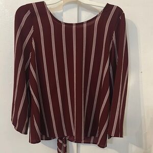 Promesa Burgundy Striped Blouse open back